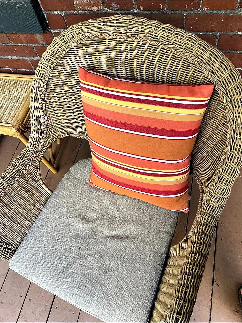 Striped Accent Pillow in Orange & Gray Like New